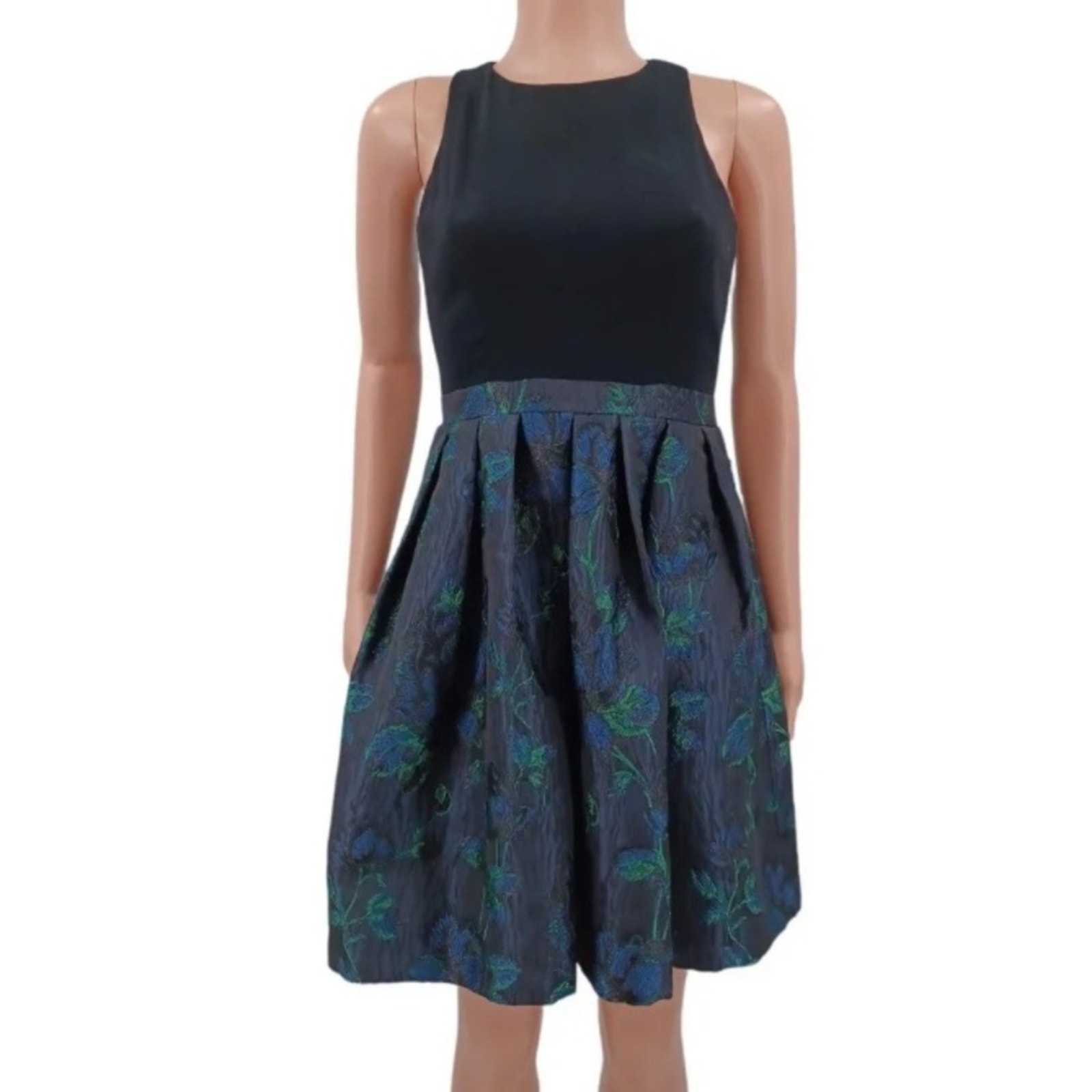 Classic Black Tank Bodice Floral Skirt Mini Dress